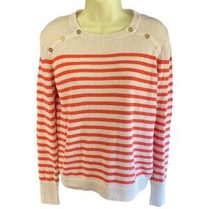 J Crew Factory Orange Tan Striped Sweater Gold Button Accents, size Medium